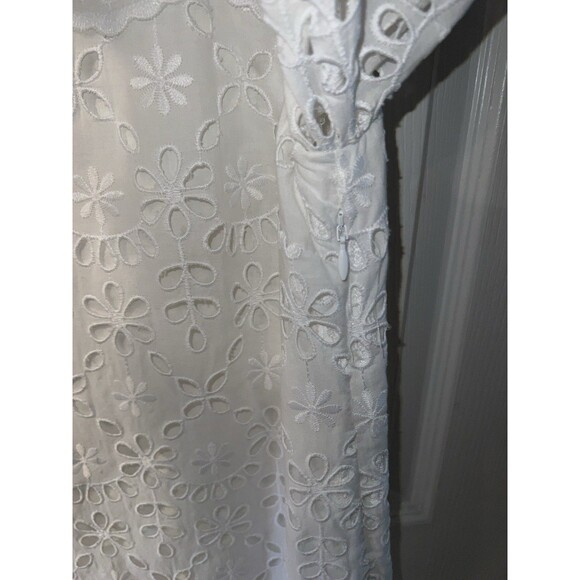 J Crew Dress Womens Sz 2 White Bell Sleeve Eyelet Embroidered Sheath Feminine - Picture 5 of 10